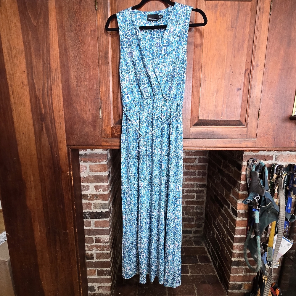 Cynthia Rowley V-Neck Maxi Dress with Blue and Purple Tile Pattern - Small